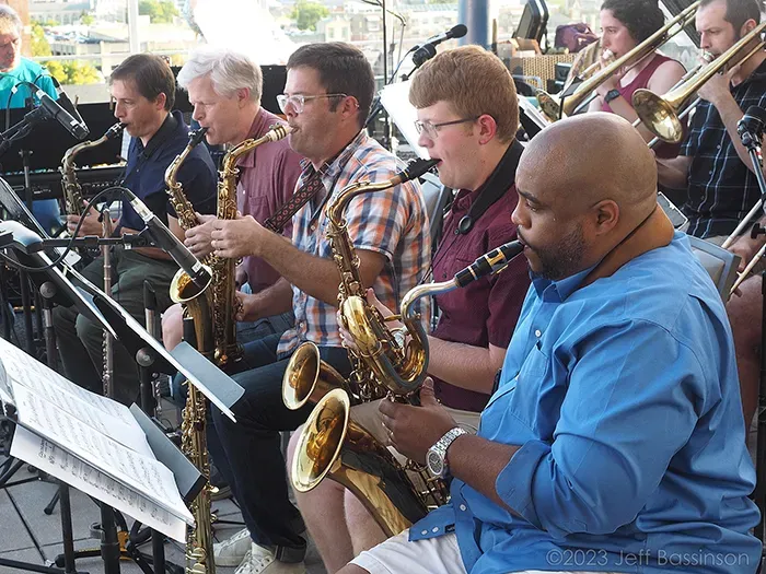 The COJO saxophone section mid-set